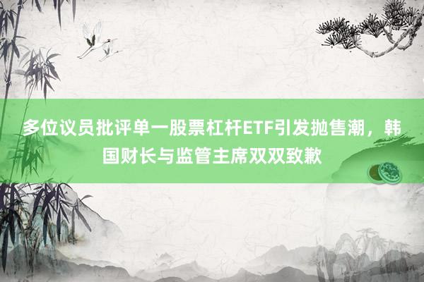 多位议员批评单一股票杠杆ETF引发抛售潮，韩国财长与监管主席双双致歉