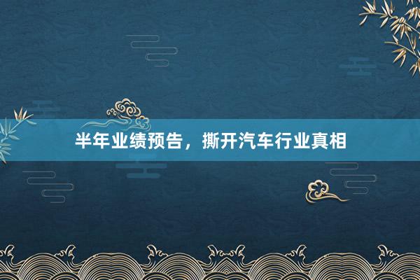 半年业绩预告，撕开汽车行业真相