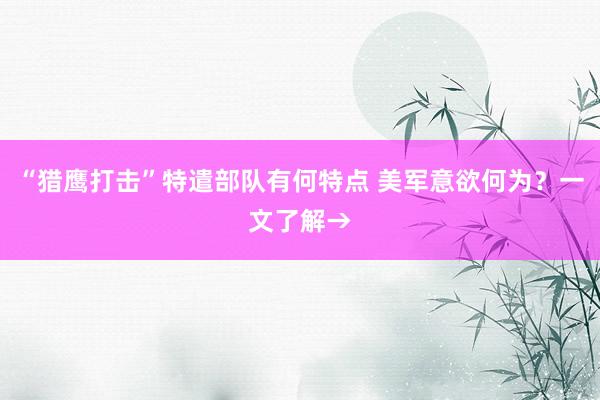 “猎鹰打击”特遣部队有何特点 美军意欲何为？一文了解→