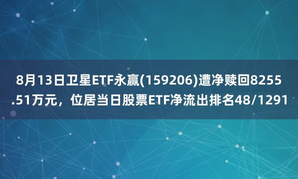 8月13日卫星ETF永赢(159206)遭净赎回8255.51万元，位居当日股票ETF净流出排名48/1291