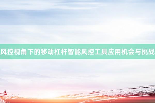 风控视角下的移动杠杆智能风控工具应用机会与挑战