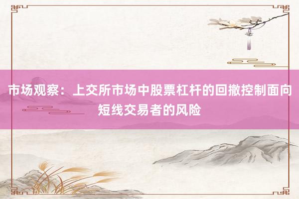 市场观察：上交所市场中股票杠杆的回撤控制面向短线交易者的风险