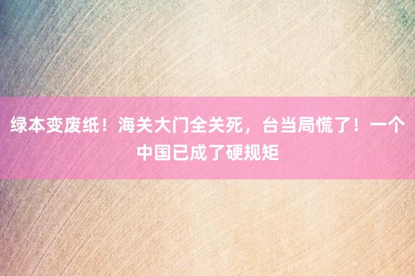 绿本变废纸！海关大门全关死，台当局慌了！一个中国已成了硬规矩