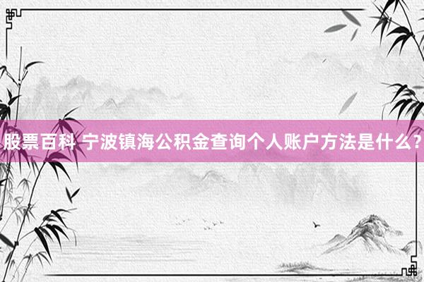 股票百科 宁波镇海公积金查询个人账户方法是什么？