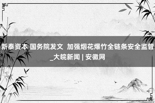 新泰资本 国务院发文  加强烟花爆竹全链条安全监管_大皖新闻 | 安徽网