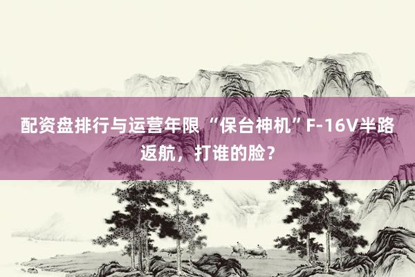 配资盘排行与运营年限 “保台神机”F-16V半路返航,打谁的脸?