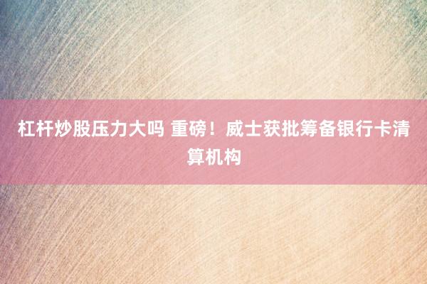 杠杆炒股压力大吗 重磅！威士获批筹备银行卡清算机构